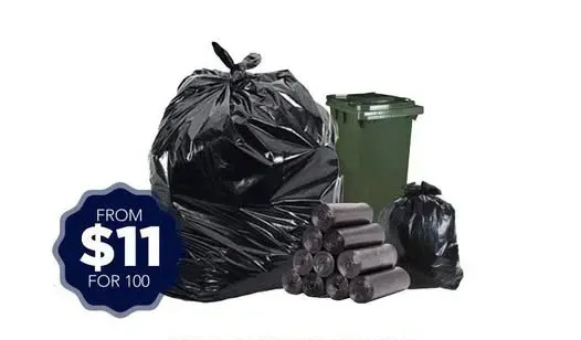 Black bin liners, refuse bags and a green wheelie bin - bin liners from $11 for 100